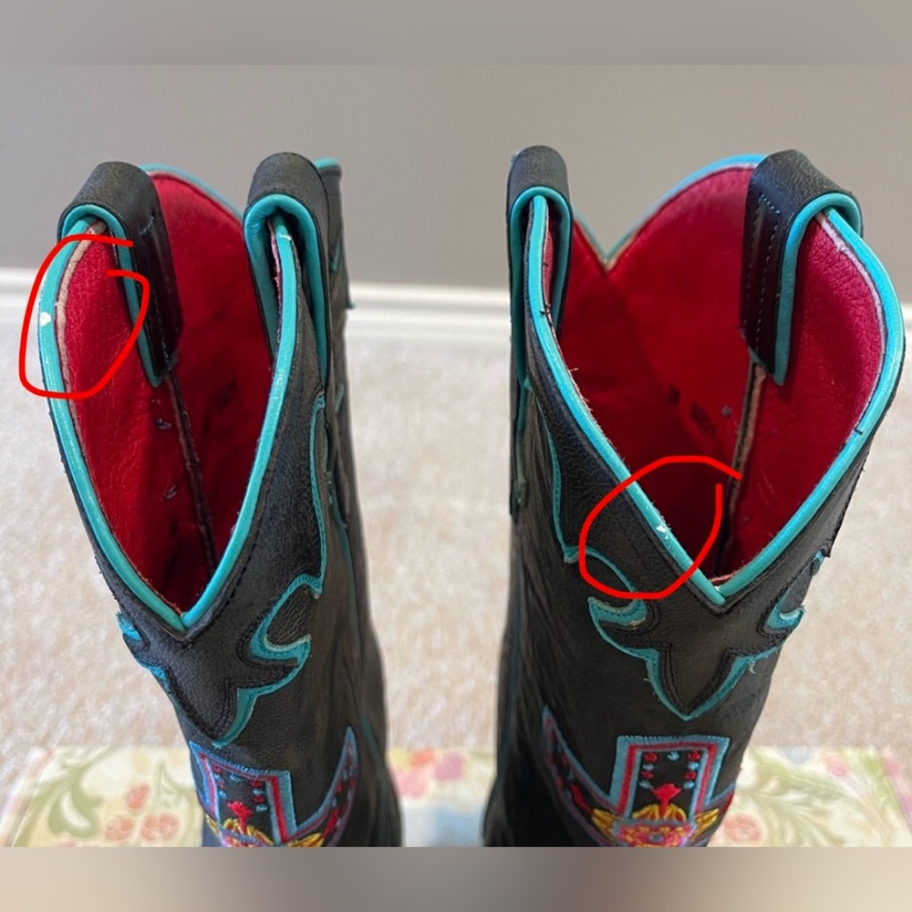 Macie Bean Black and Turquoise Heeled Boots, Size 7M - Picture 8 of 15